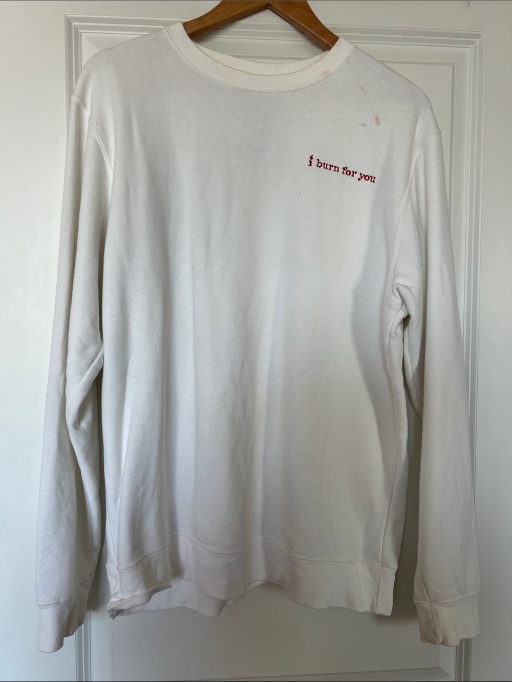 Netflix White Crewneck Sweater with Red Chest Script